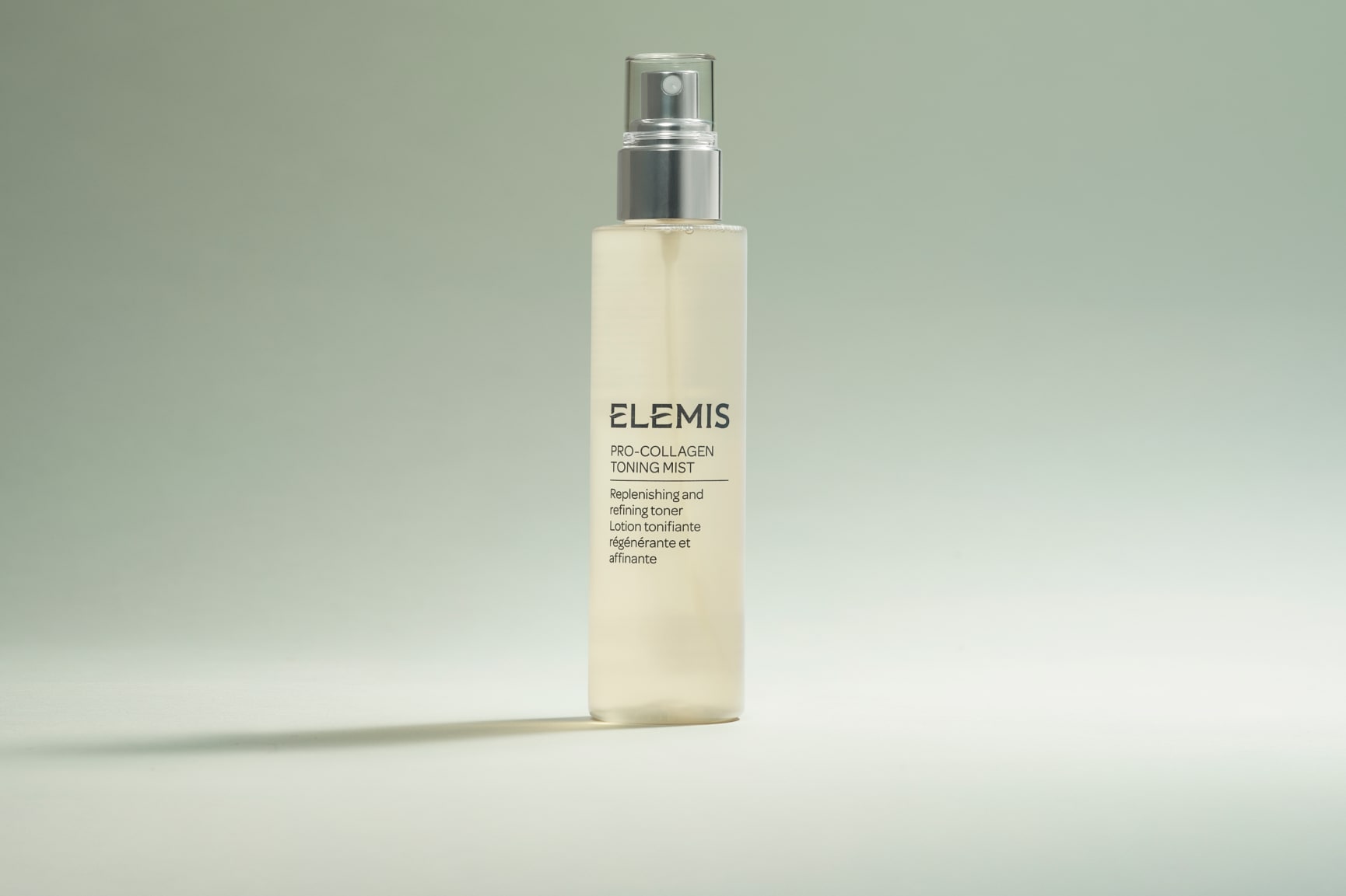 Elemis Pro-Collagen Toning Mist in a clear spray bottle.