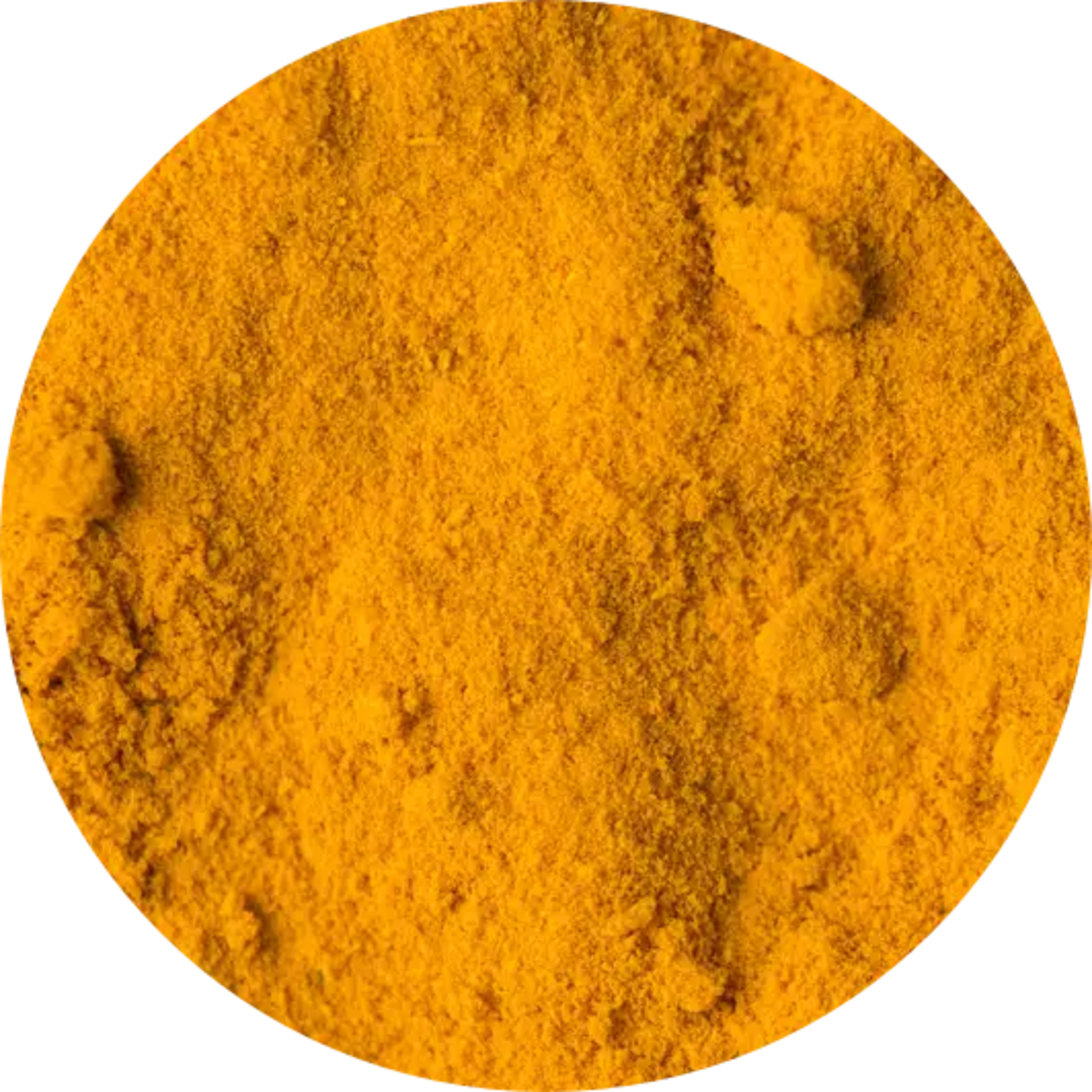 A circular pile of vibrant yellow-orange turmeric powder.