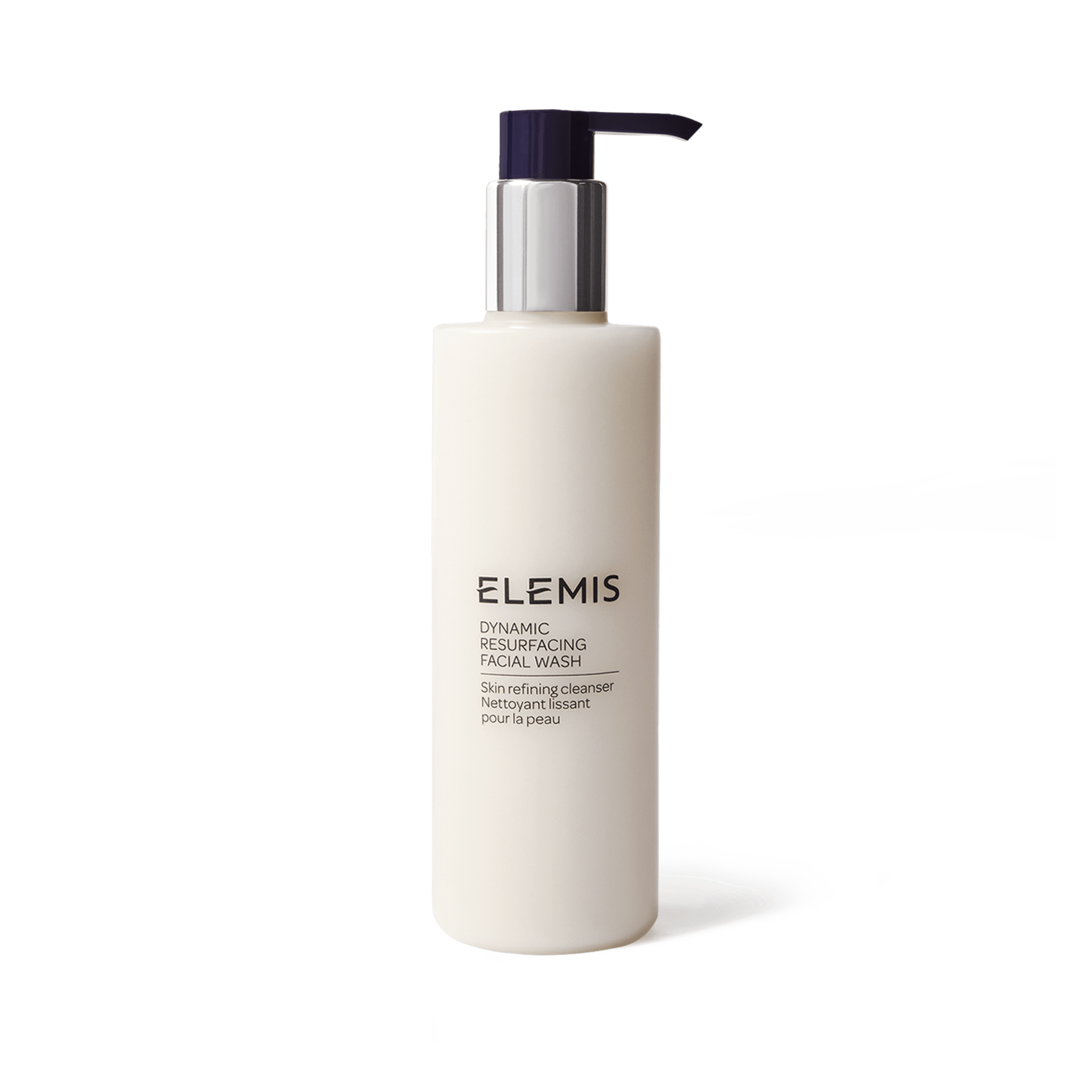 Elemis Dynamic Resurfacing Facial Wash bottle with pump dispenser, labelled as a skin refining facial cleanser.