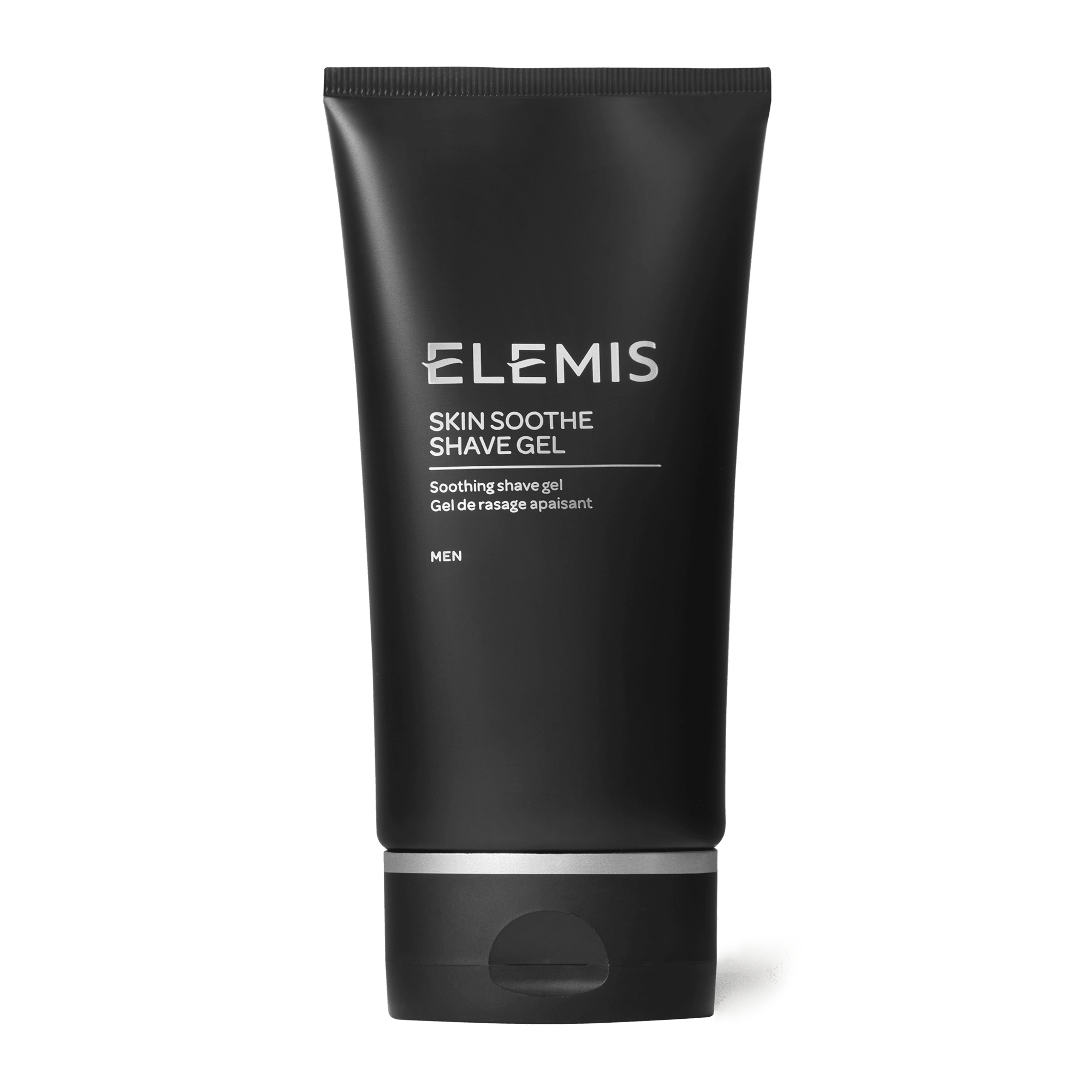 ELEMIS Skin Soothe Shave Gel in a black tube labelled “Soothing shave gel” and “Men”, shown against a white background.