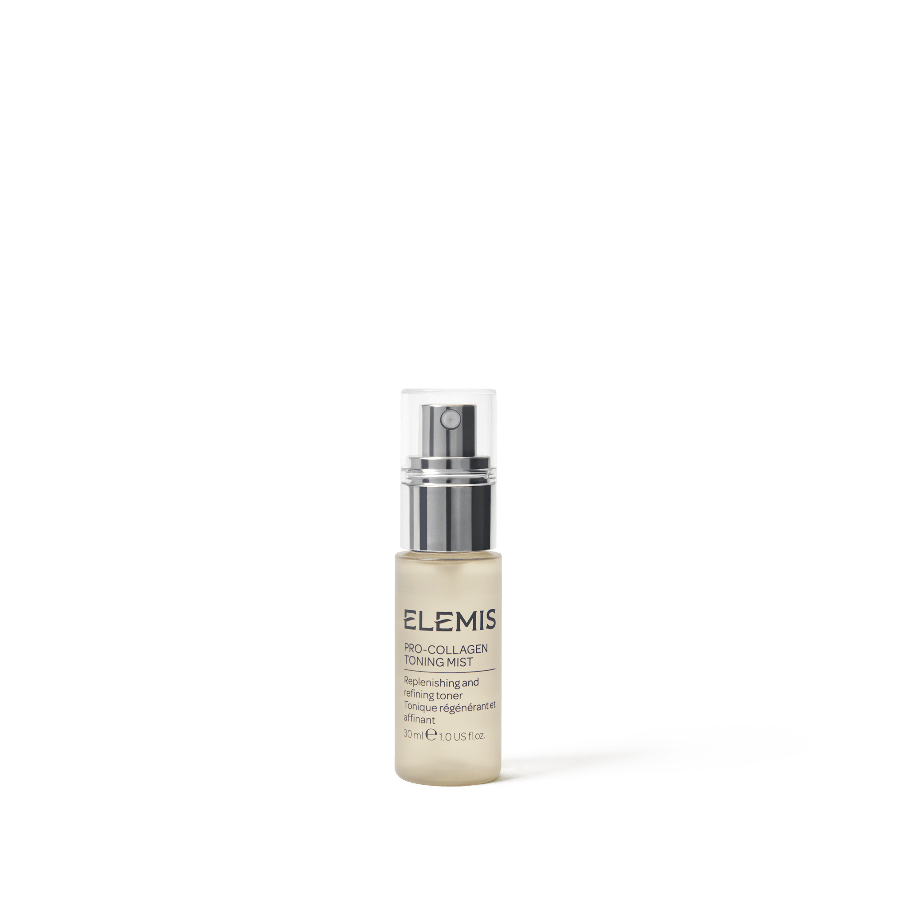 ELEMIS Pro-Collagen Toning Mist 30ml spray bottle on a white background.