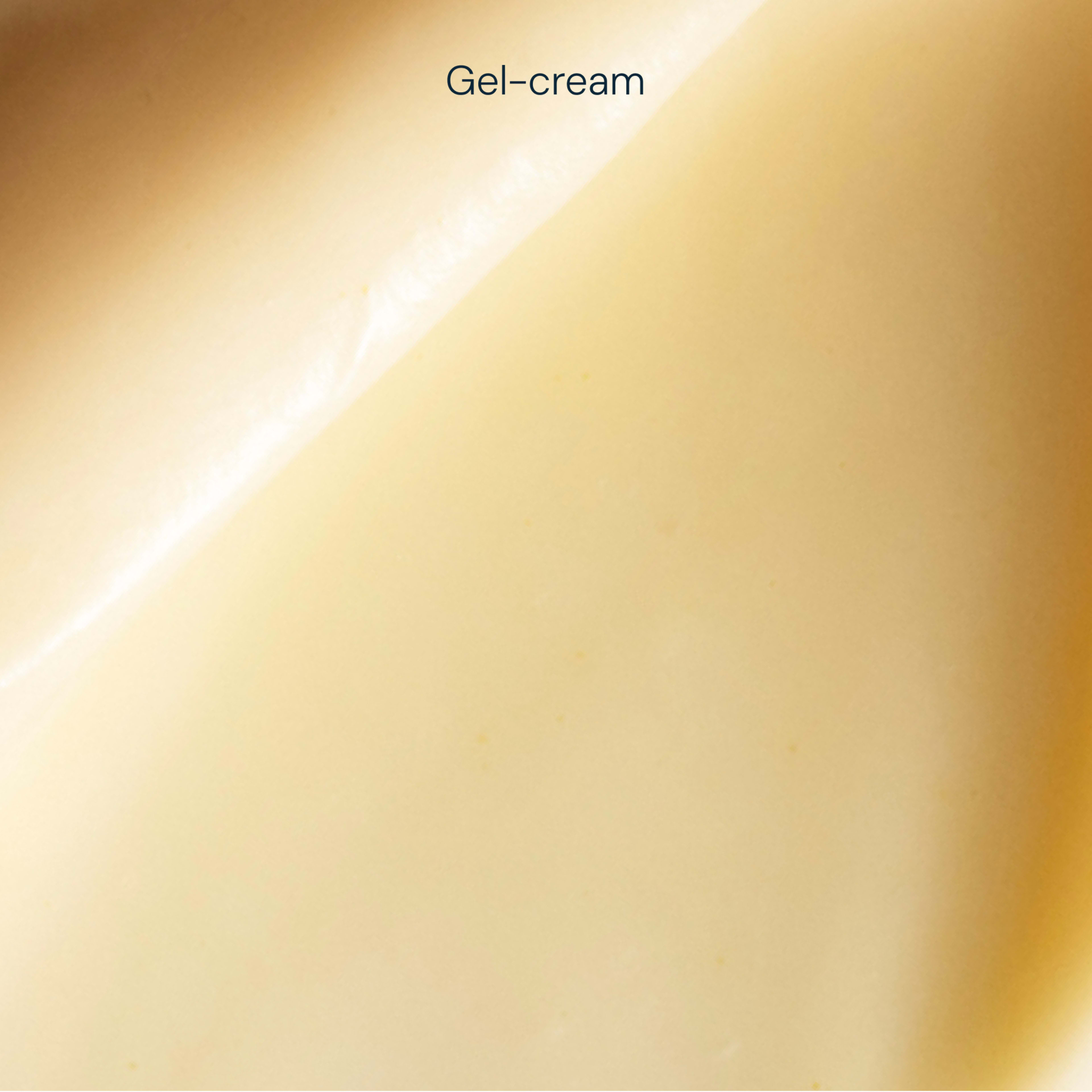 Close-up creamy yellow gel-cream texture with soft sheen and smooth folds, labelled “Gel-cream” at the top.