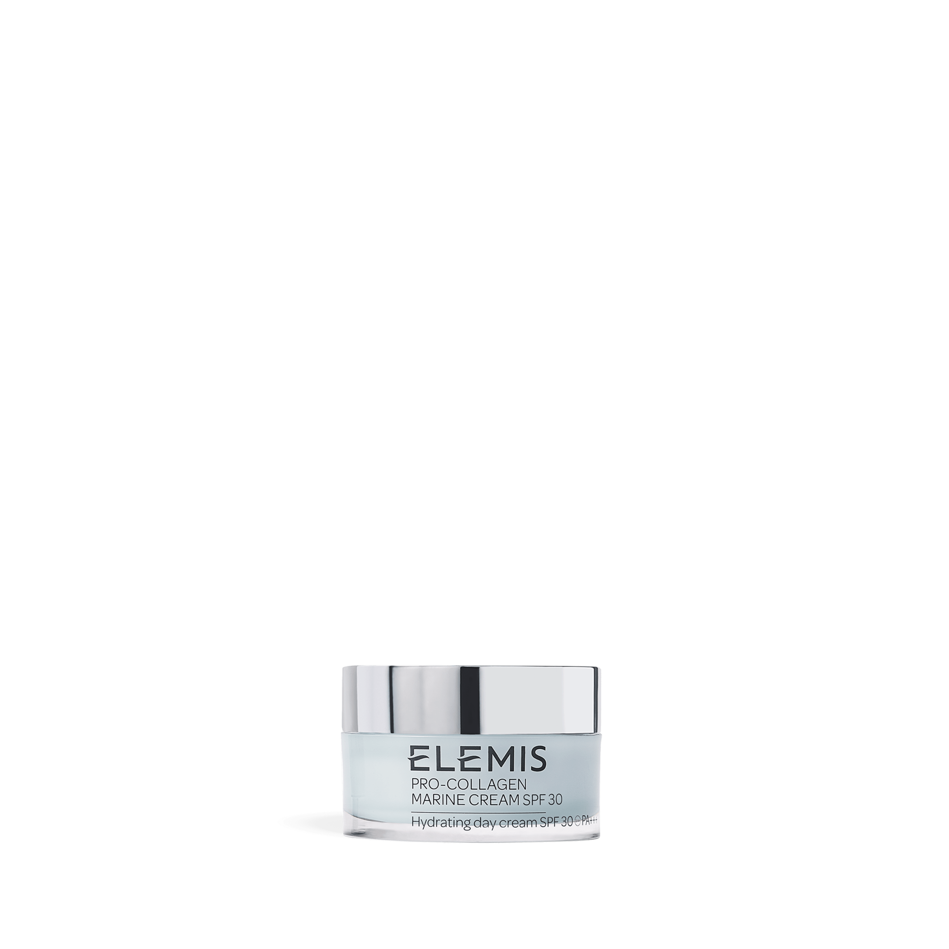 ELEMIS Pro-Collagen Marine Cream SPF 30 jar with silver lid on a plain light background.